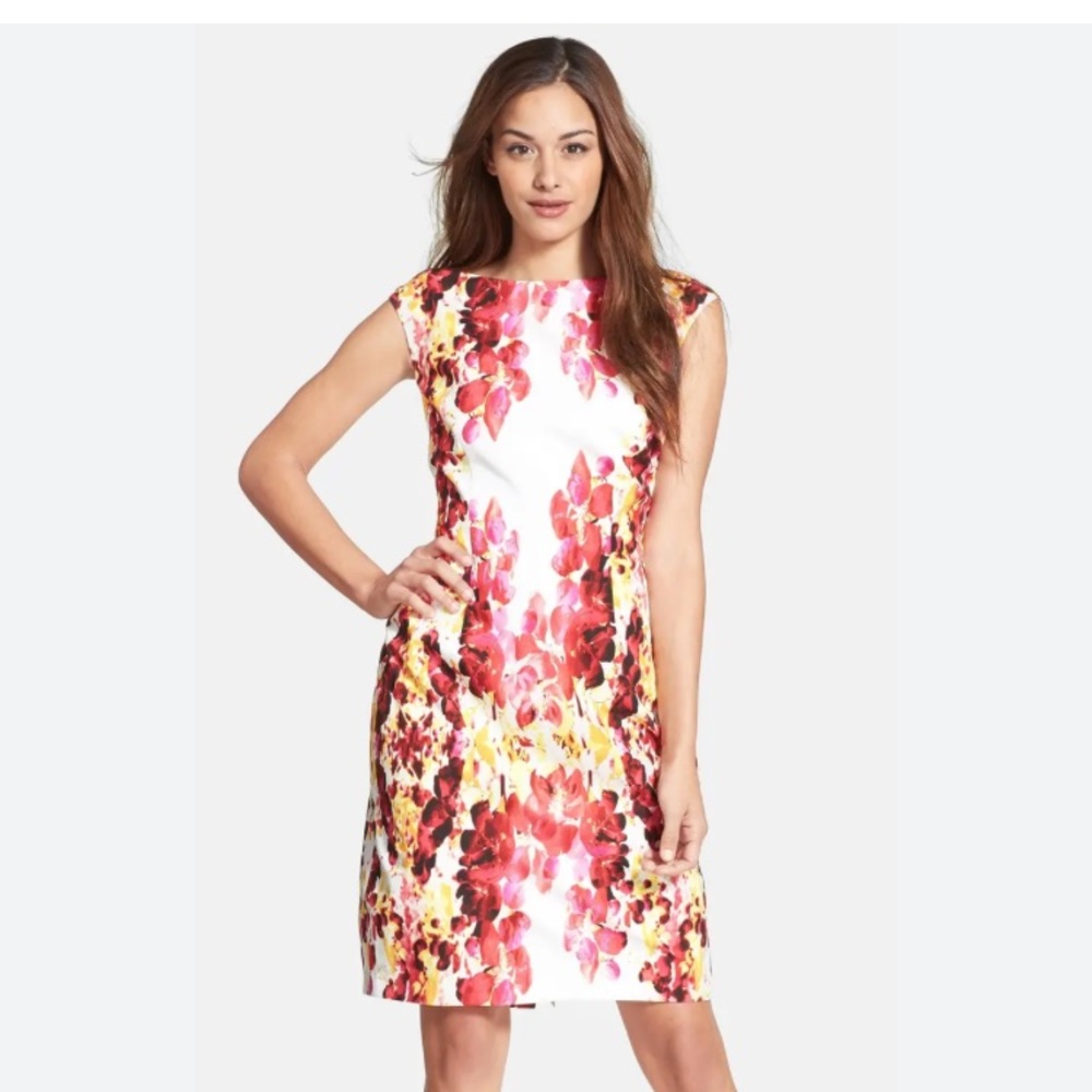 Adrianna Papell Floral Dress in Pink and Yellow